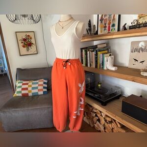 Playboy x Missguided Oversized Baggy Orange Graphic Sweatpants